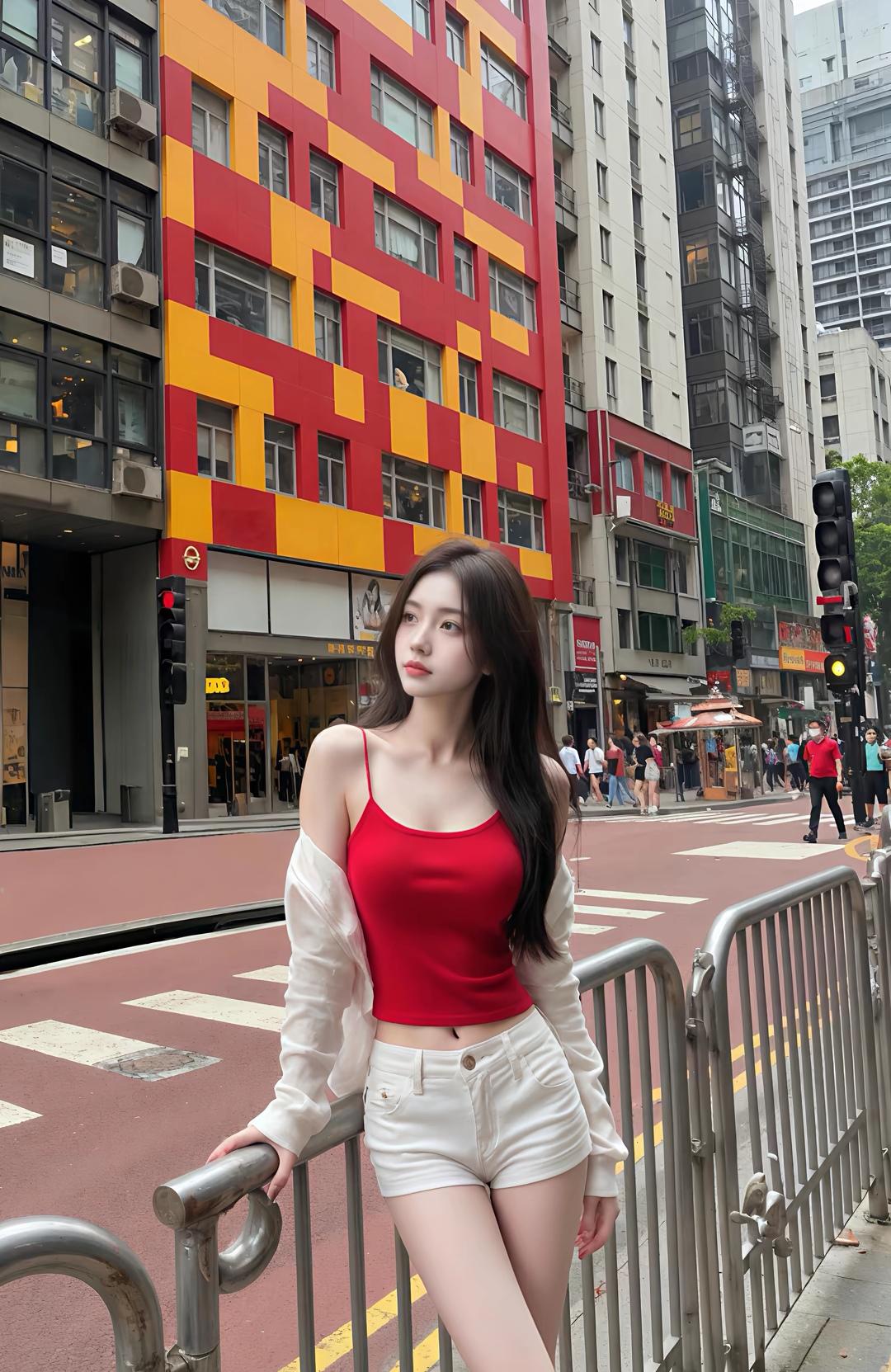 都市街头穿搭指南，红白相间，时尚又减龄！👗👠💃