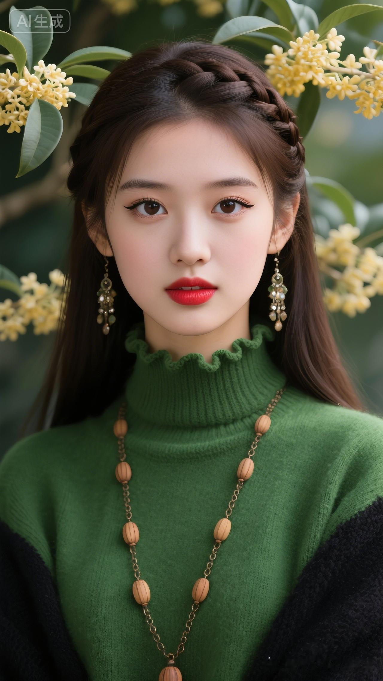 春日清新少女，绿意盎然毛衣搭配，花海中的优雅！