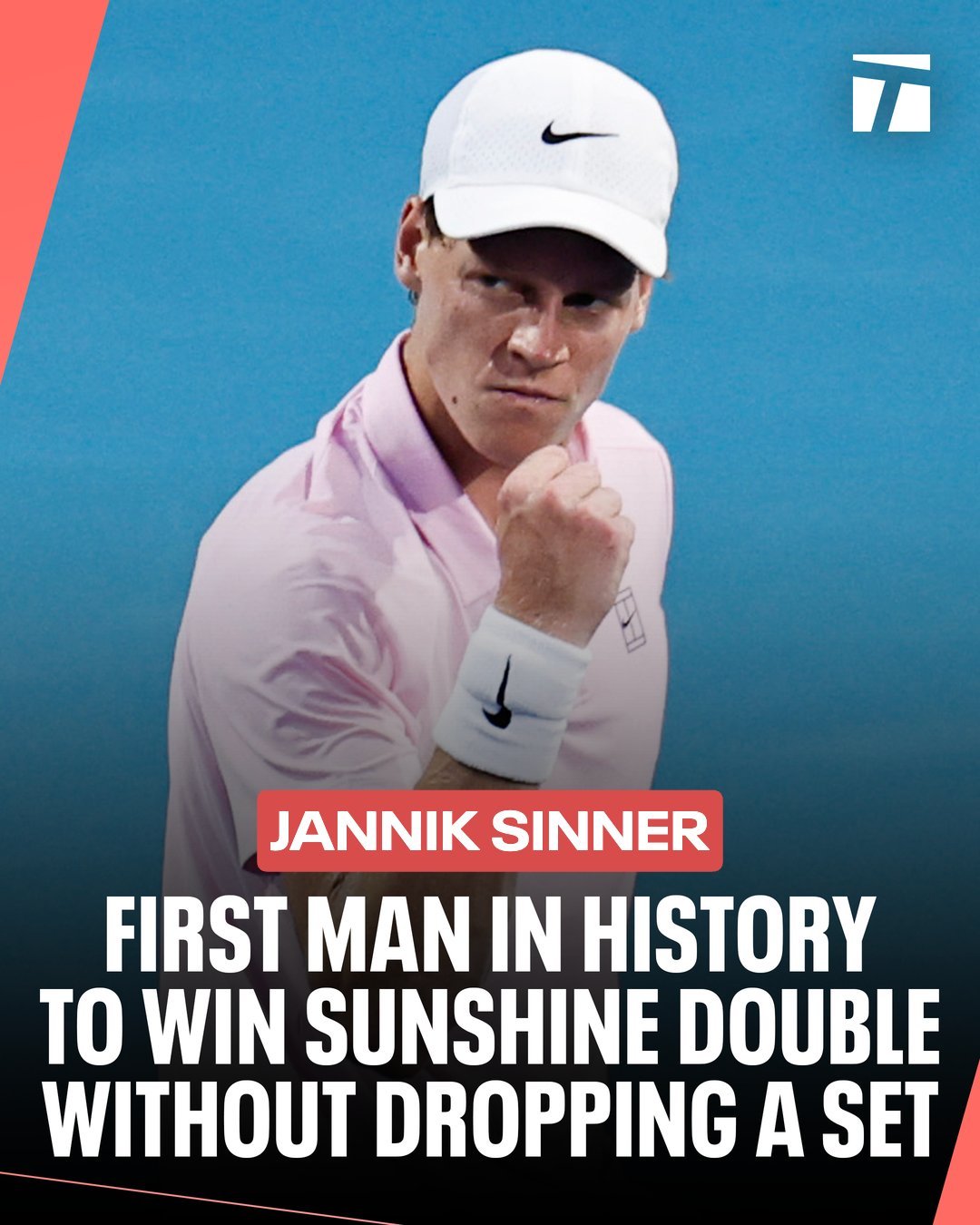 12连胜，连赢24盘！辛纳成为阳光双赛史上首位零丢盘夺冠的男选手。硬地上的他，依