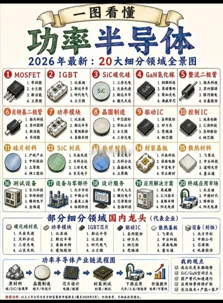 功率半导体产业链细分领域相关公司汇总:以下图表展示的股票不构成投资建议，据此操作