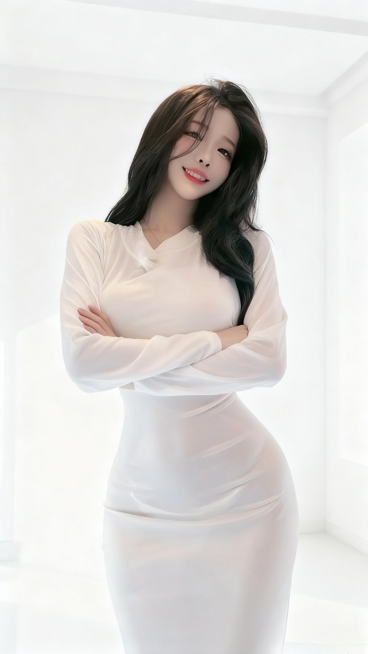 素衣裁作月华身，柔袂轻笼玉色匀。笑靥裁云沾露浅，风姿流雪入光纯。袖间暗叠春溪