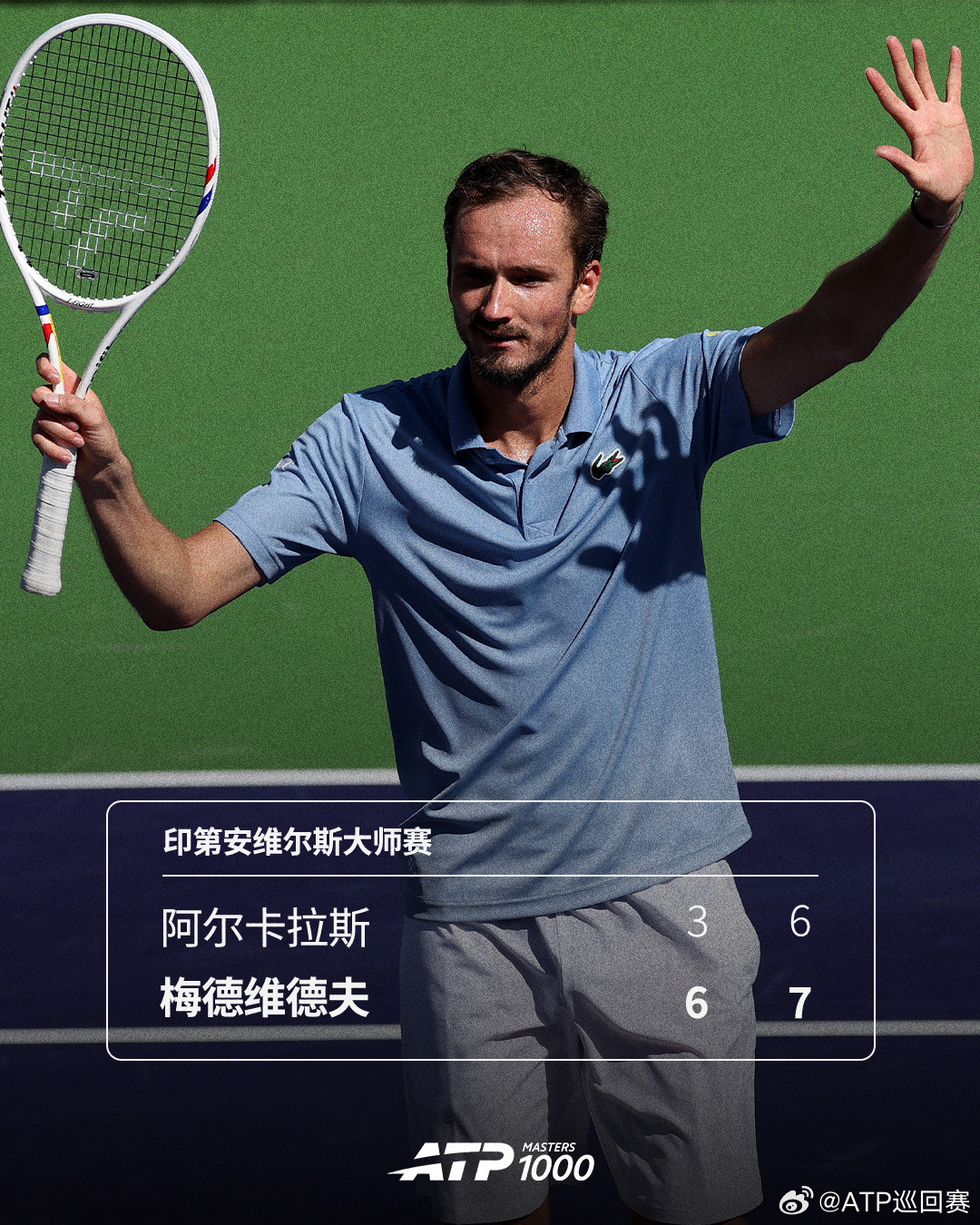 梅德维德夫终结阿尔卡拉斯❗️ATP1000印第安维尔斯大师赛半决赛，梅德维德夫6