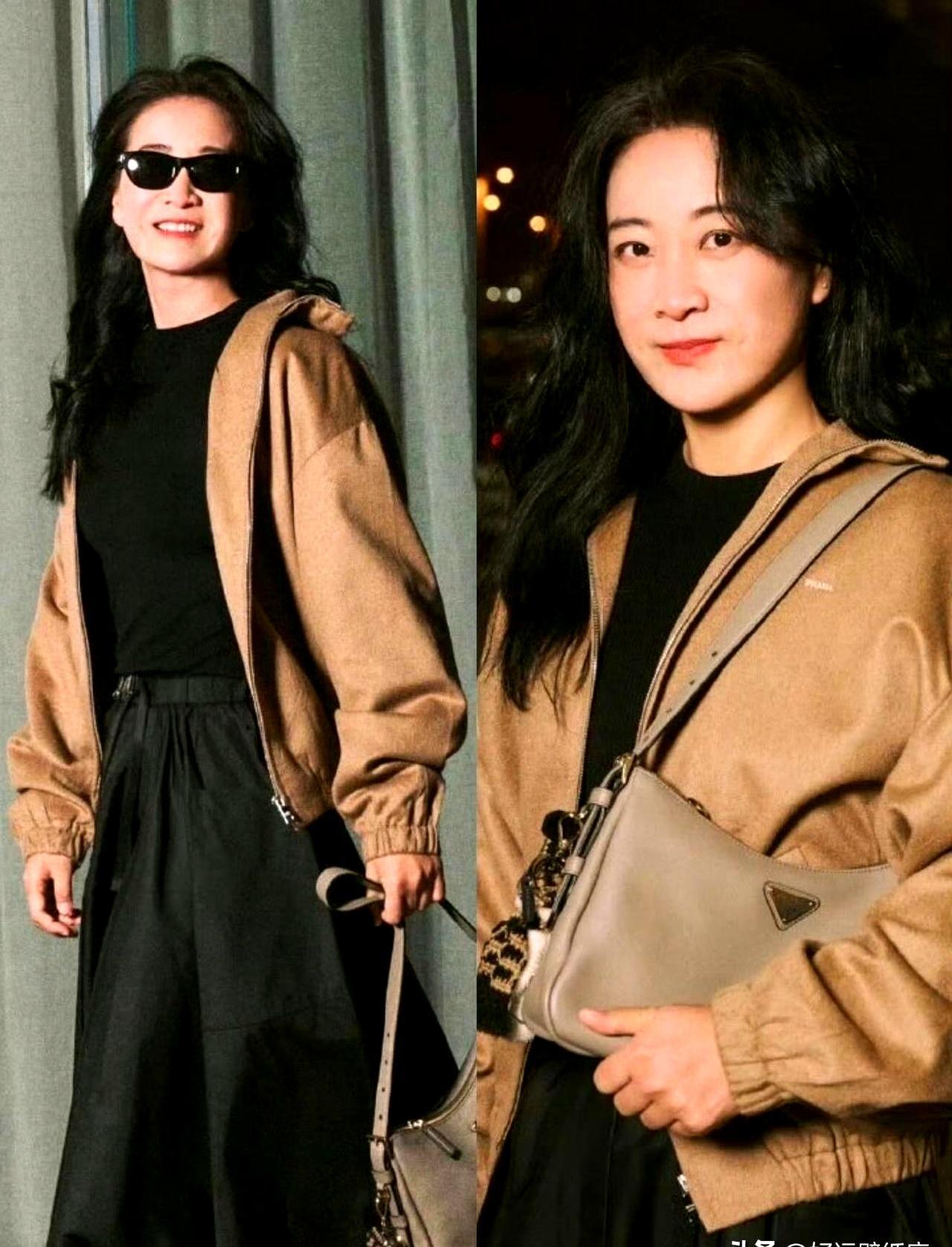 210斤到110斤，她真把肉当包袱扔掉了。机场那身灰大衣一裹，下颌线比机票