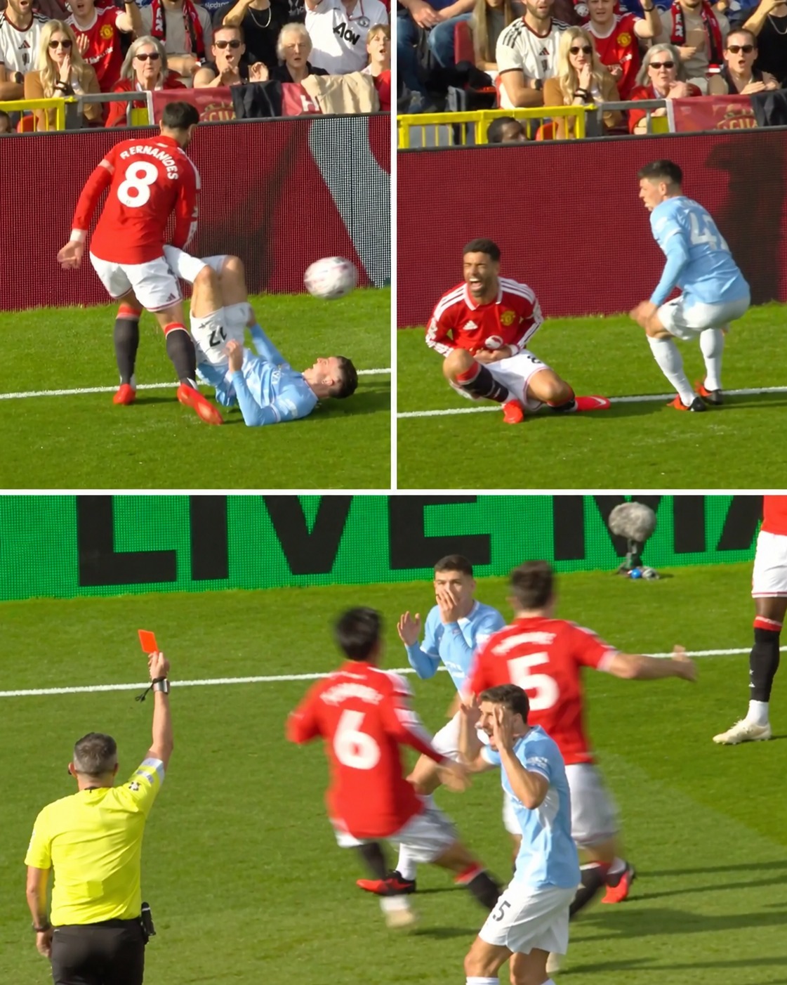内维尔谈福登蹬踏b费红牌火爆曼市德比再起摩擦，福登在对抗中倒地，随即蹬踏B费腹