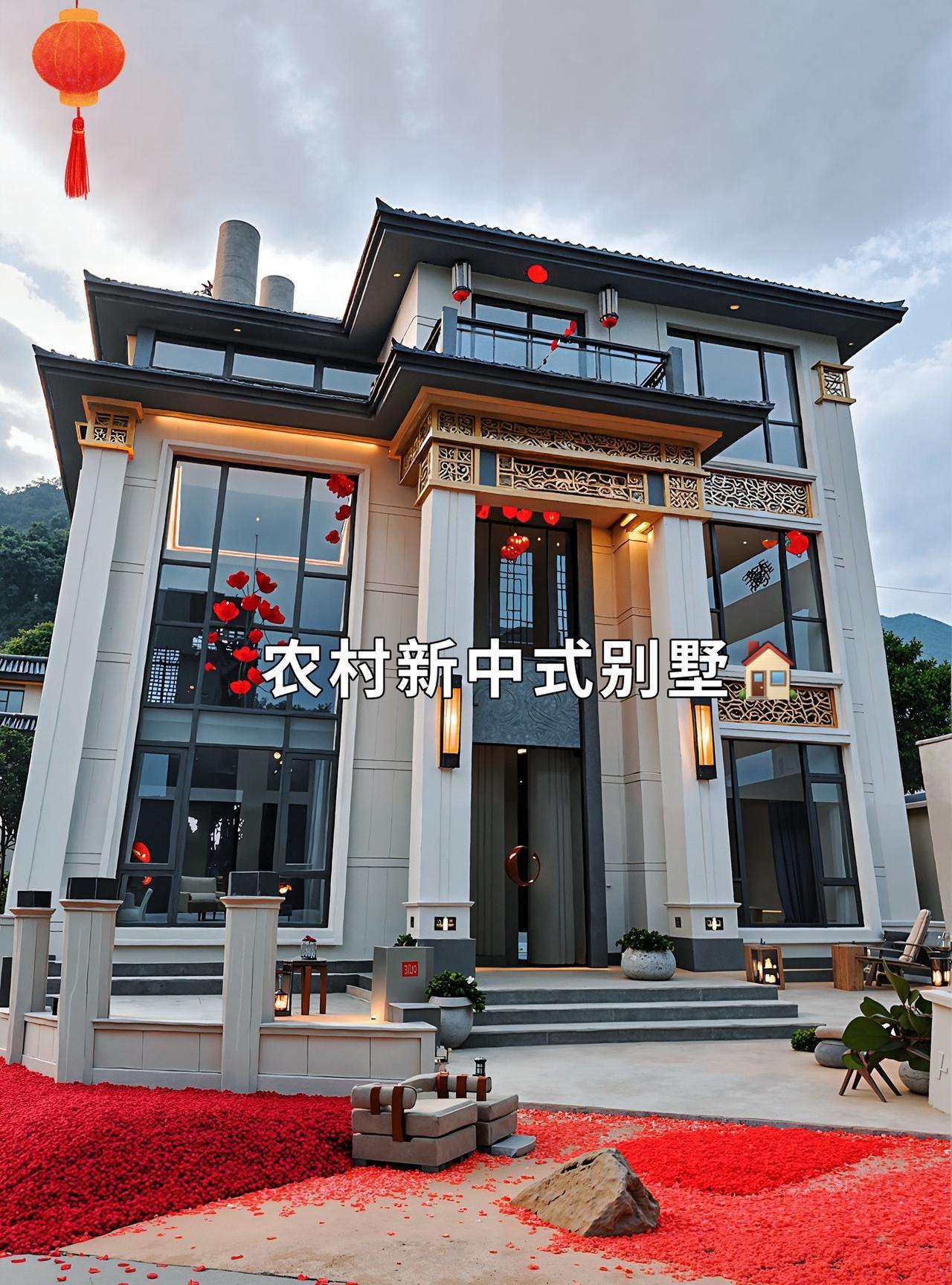 农村三层新中式别墅，设计感满满！#建房说#新中式别墅