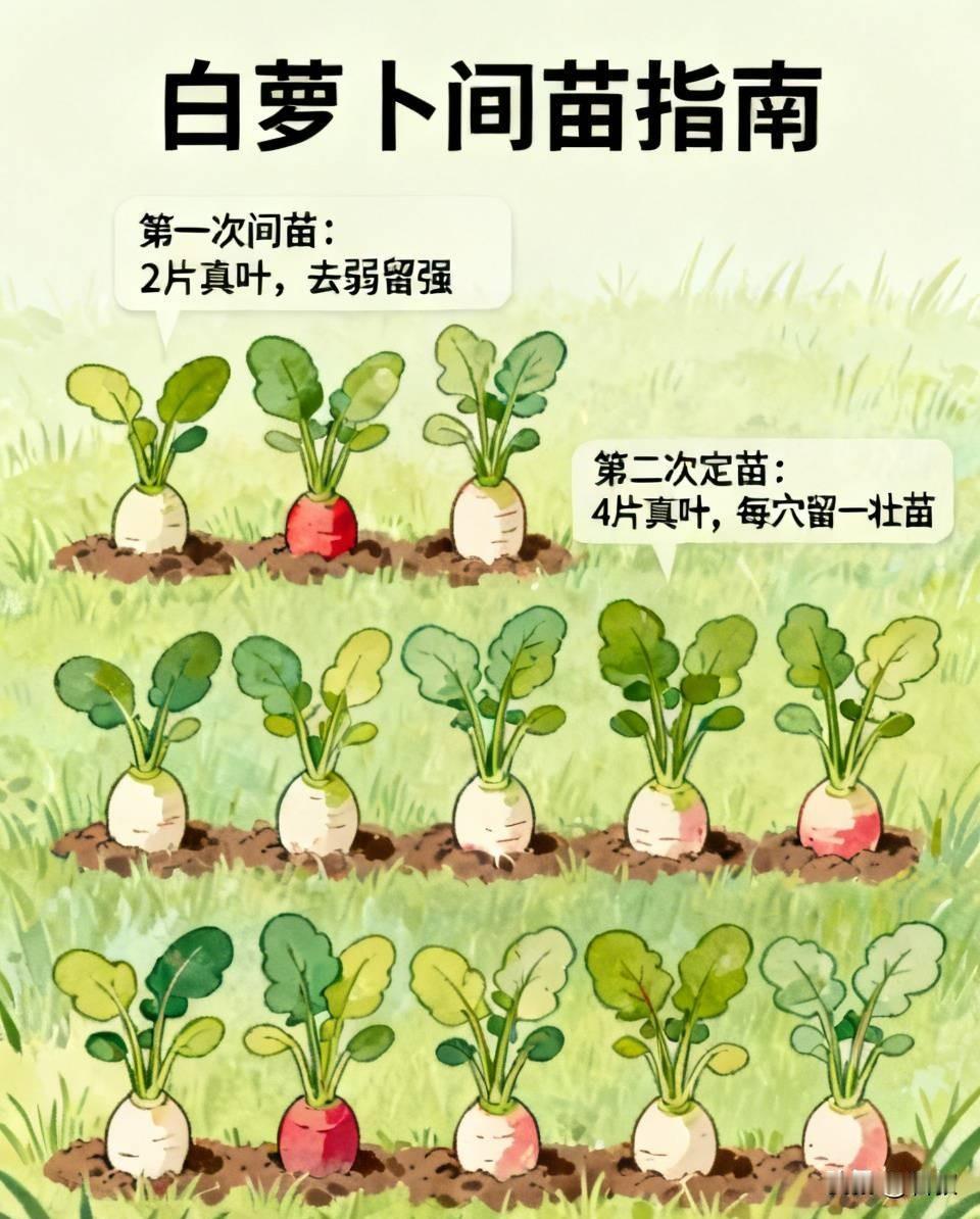 白萝卜出苗后啥时候间苗？萝卜出苗后建议分两次完成间苗，新手菜友一定要把控好