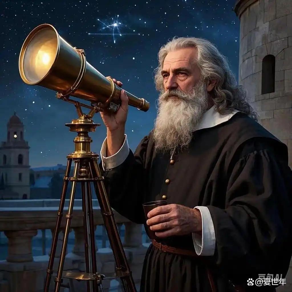 伽利略用自制望远镜观测月球环形山、木星卫星、太阳黑子等天体，以铁证动摇了统治千年
