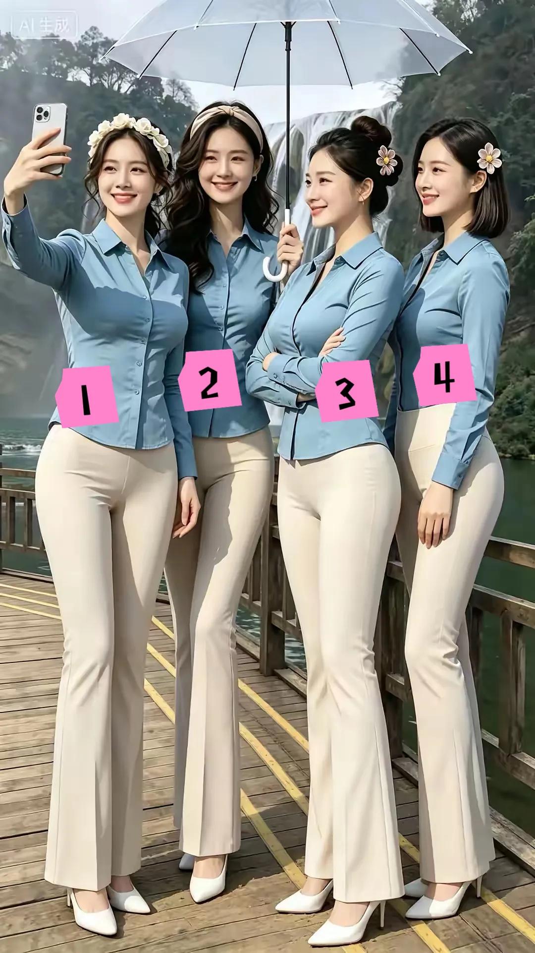 四位美女，长相和身高一样，你认为哪一位的发型最好看呢？