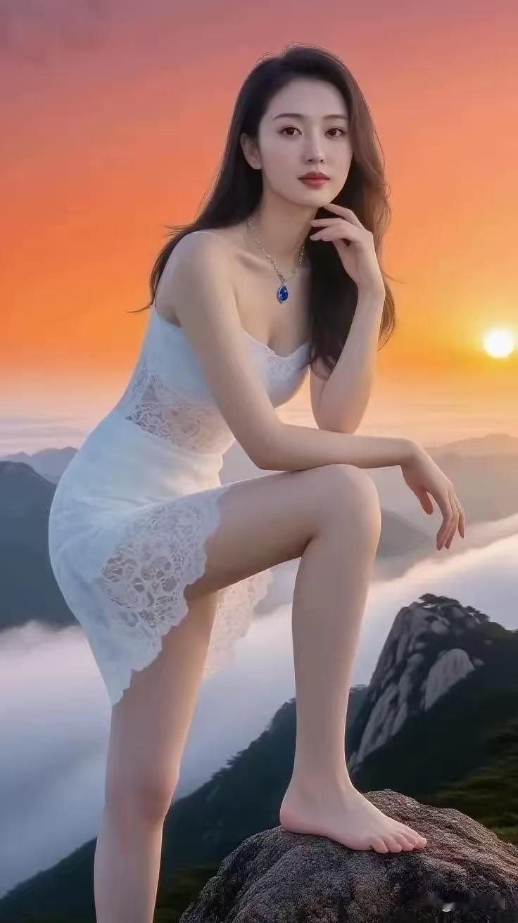 云海之上，她如诗如画，白裙轻扬，夕阳吻肩，每一帧都是绝美风景。