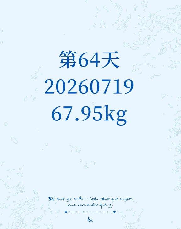 第64天2026071967.95kg原始体重:76.75kg今日体重: