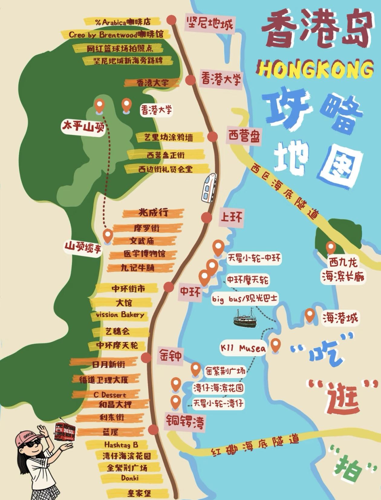 香港岛旅游地图，吃喝玩乐一图搞定！