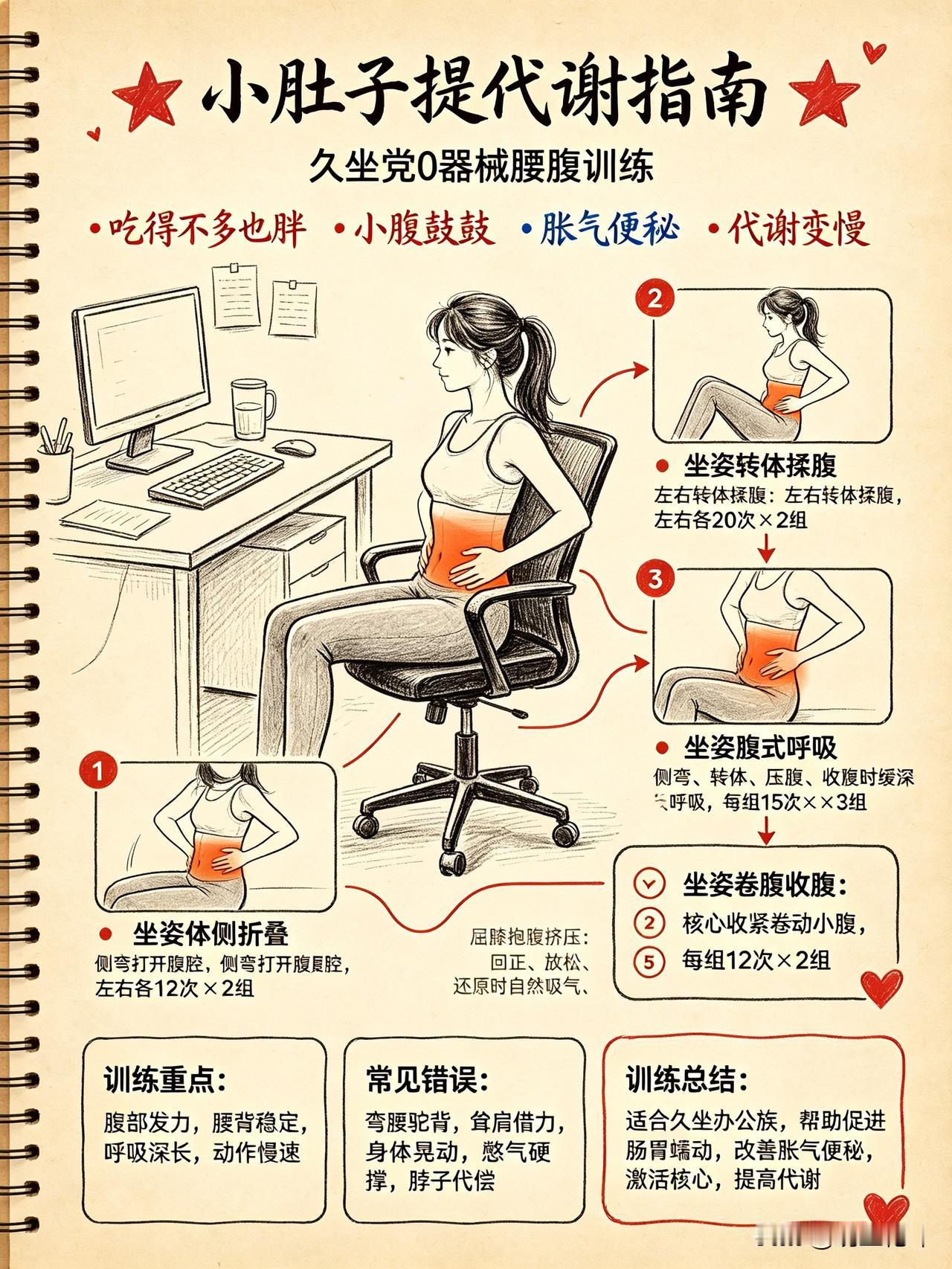 久坐必胖是真的❗️5分钟工位救代谢｜消肚腩、通肠胃、改善胃胀便秘很多打工人明