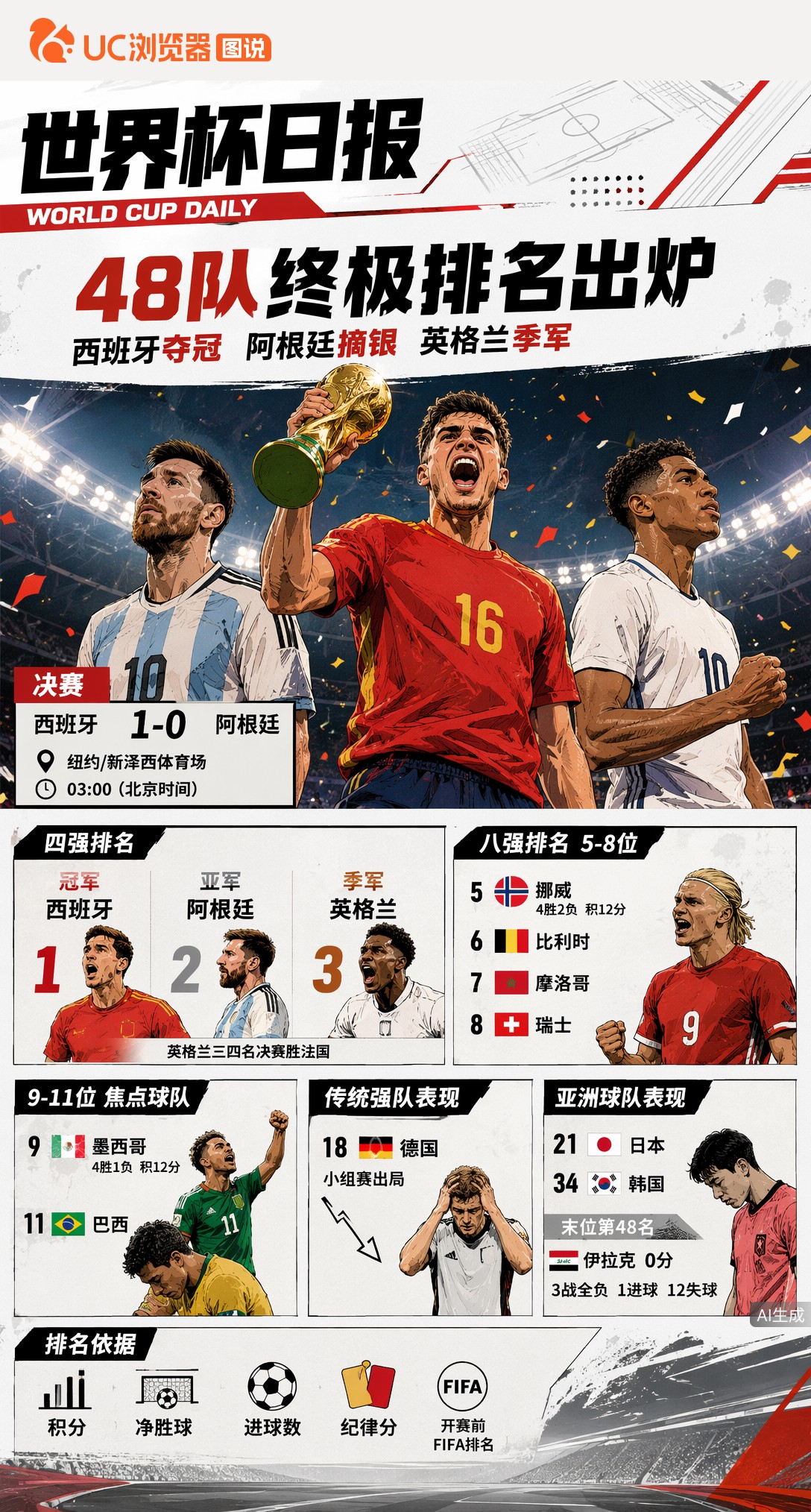 西班牙夺冠阿根廷摘银！2026世界杯48队最终排名全出炉