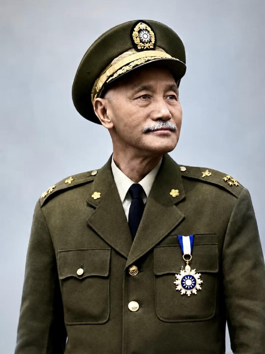 蒋介石胸前佩戴的，就是大名鼎鼎的青天白日勋章。它是民国含金量极高的军功勋章，不