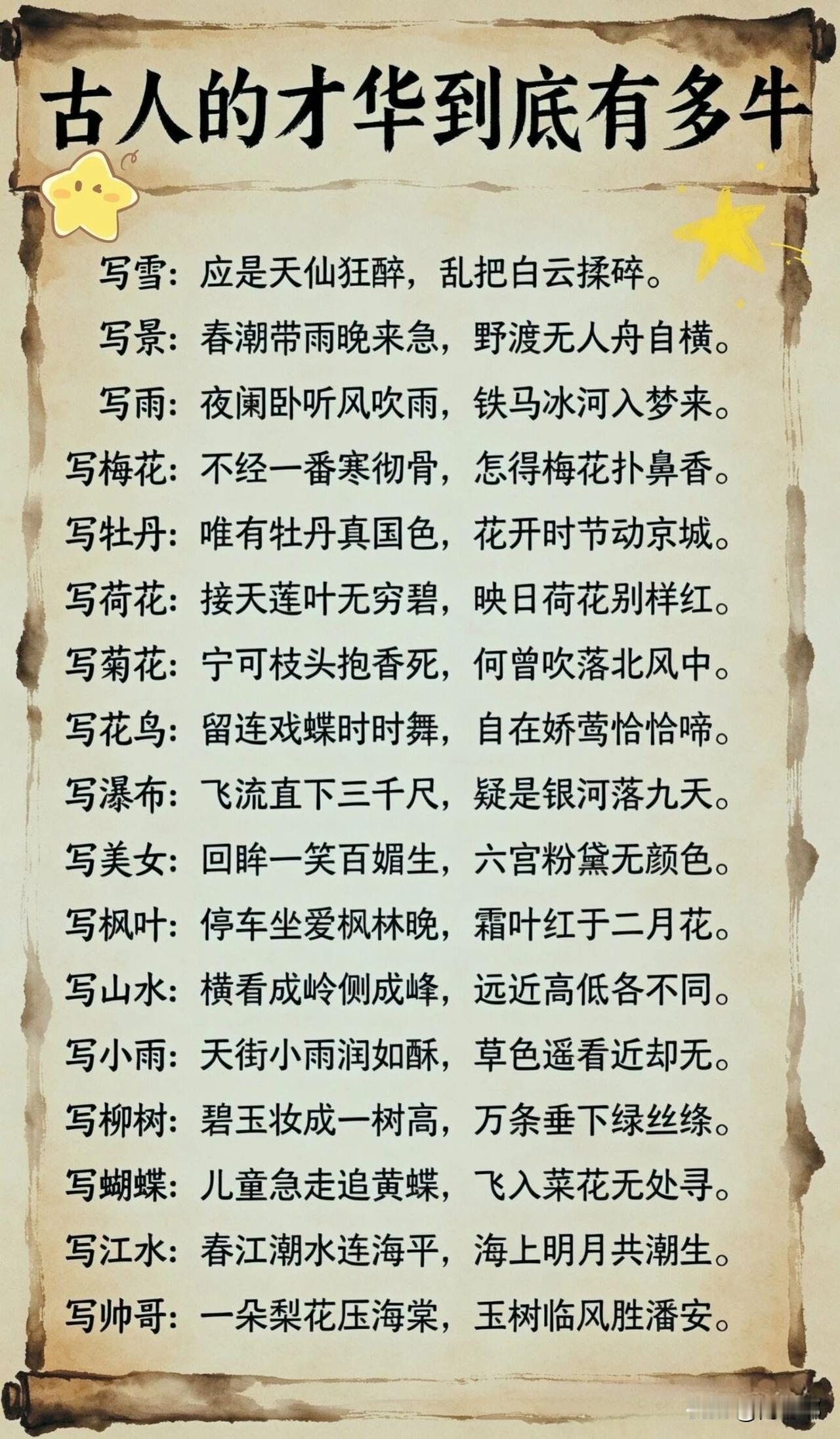 古人的才华到底有多牛？看看这些古诗词就知道了。[祈祷]可能你手机存着的签名，朋友