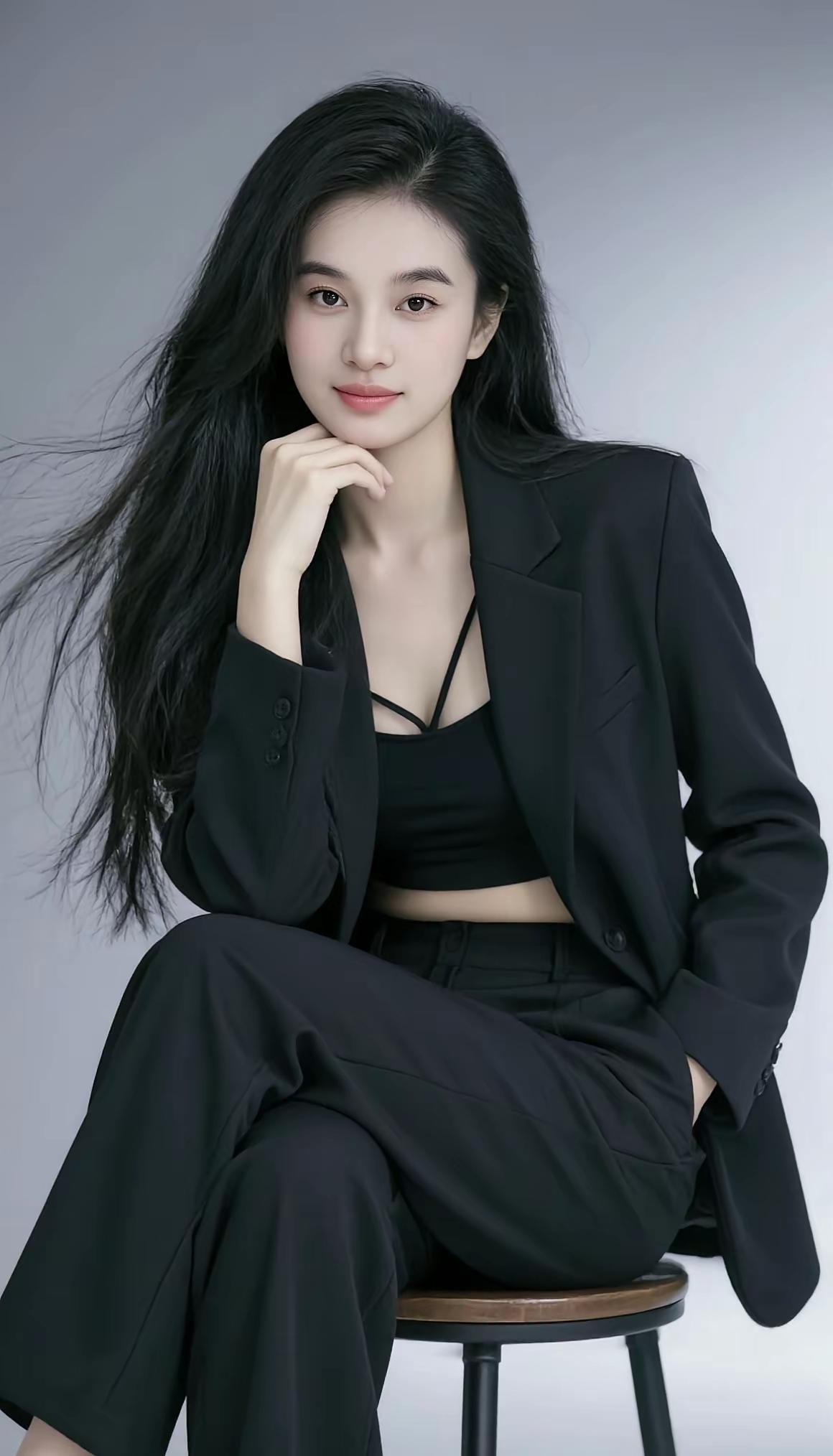 都市女郎的优雅气质，黑色西服套装搭配。尽显时尚魅力！