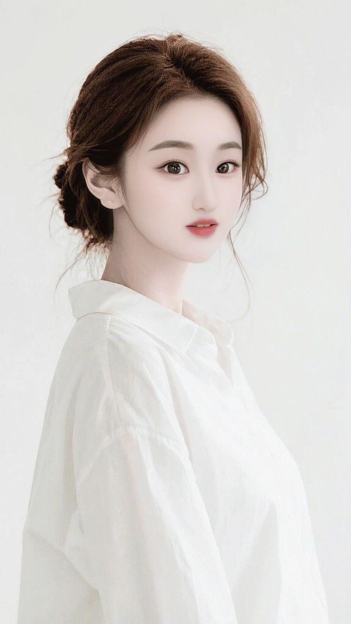 美出温柔感简约清新造型清纯甜美白衬衫氛围感写真小清新