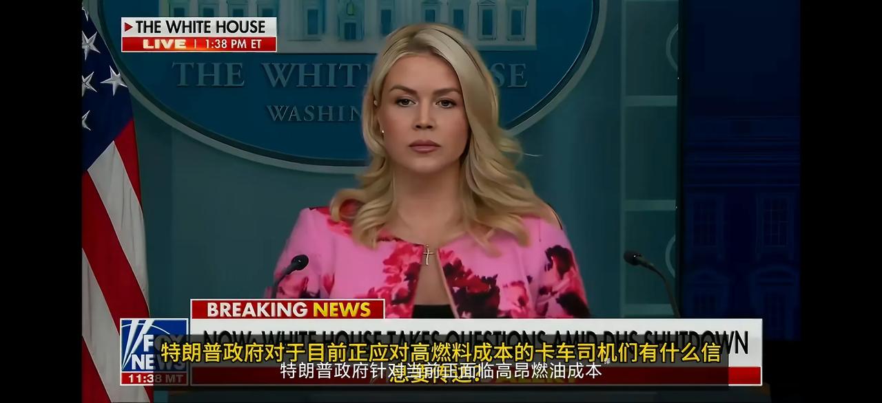 记者向白宫新闻秘书莱维特提问：“目前柴油的平均价格是每加仑5.38美元。对于