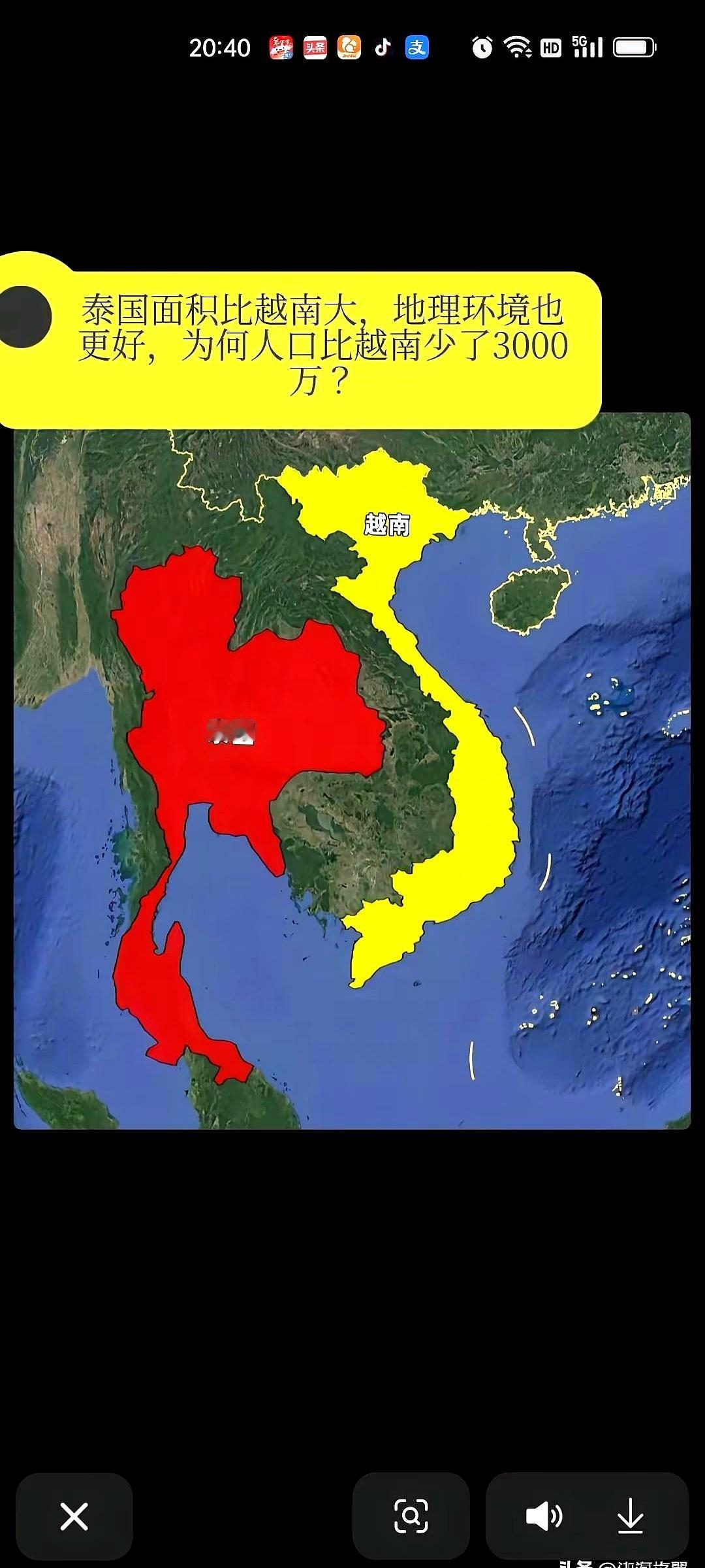 地图摊开时，总有人以为地盘越大，人就越多。可看泰国与越南，恰好相反：泰国面积更