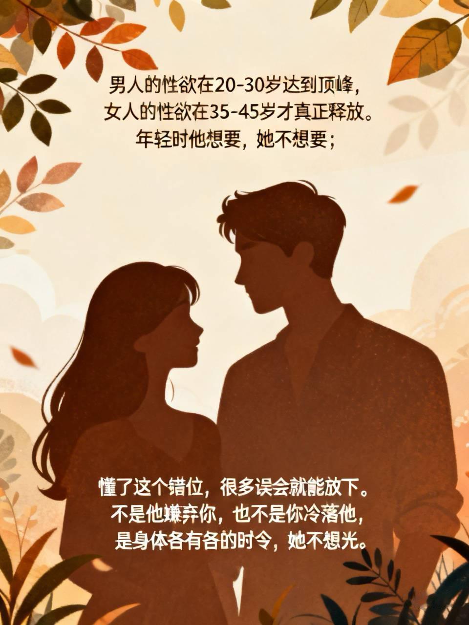 一位性学家说：“男人的性欲在20-30岁达到顶峰，女人的性欲在35-45岁才真