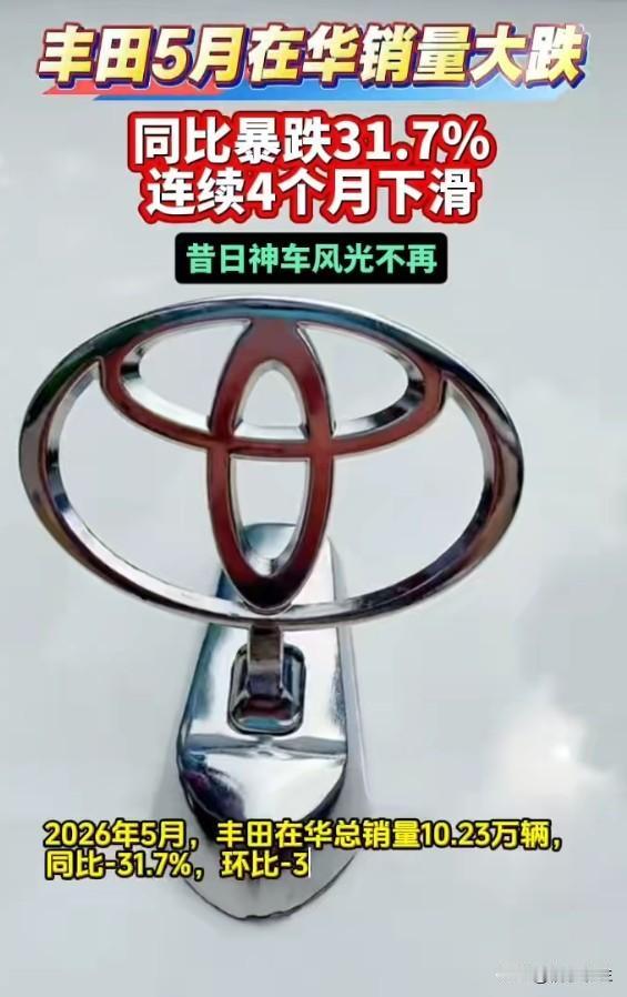 丰田在华销量暴跌31.7%：不是丰田不行了，是国产车太能打了月销10万辆看起来