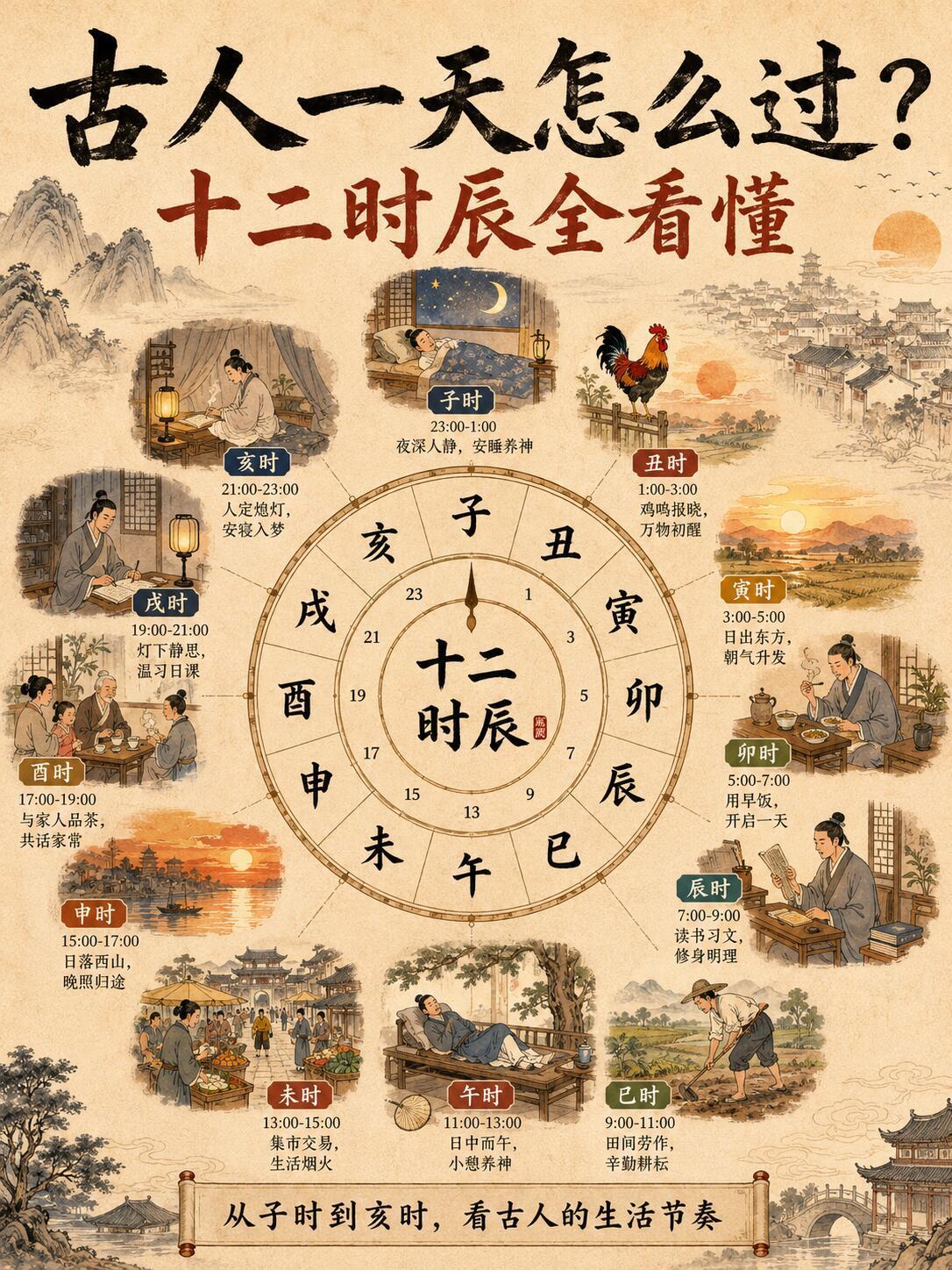 一张图看懂古人的一天，原来十二时辰不是玄学，是他们管理生活的方式！📌古人的