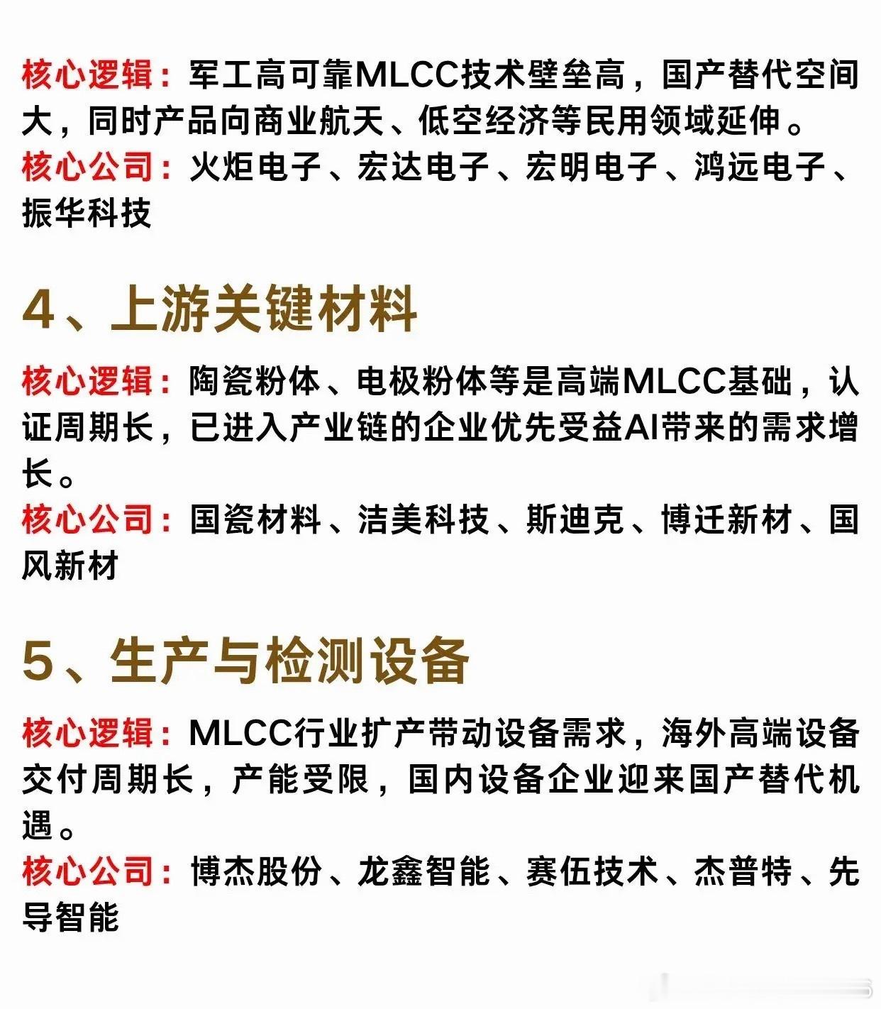 MLCC产业链五大核心赛道梳理MLCC赛道近期表现真的很亮眼作为电子行业的基础