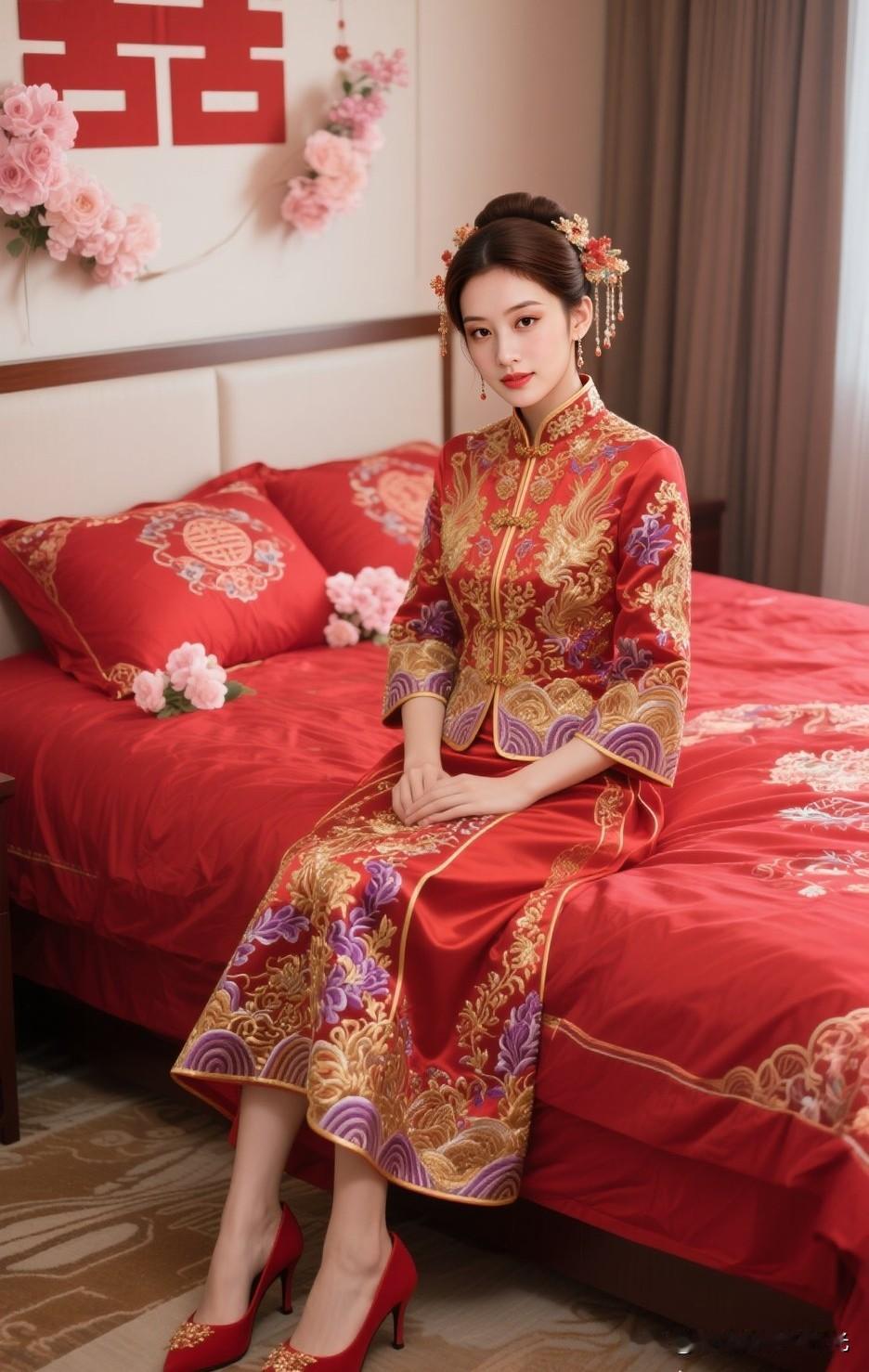 中式新娘照🌸💍红衣金饰，喜气洋洋，幸福满满！💃🏻💕