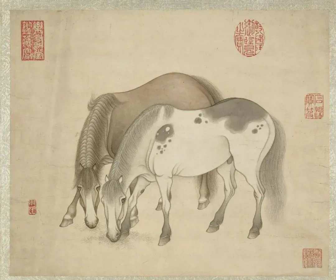 清冷枚《画马册》。冷枚为康熙年间是宫廷画师。此画册把马的各种姿态画得活灵活现，