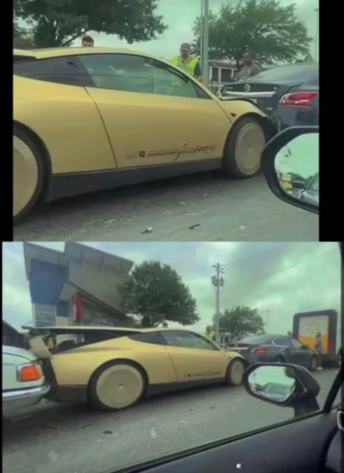 特斯拉无人驾驶出租车Cybercab果然开撞！不知道是先刹不住追尾前车，还是自动驾驶第一时间刹住了被
