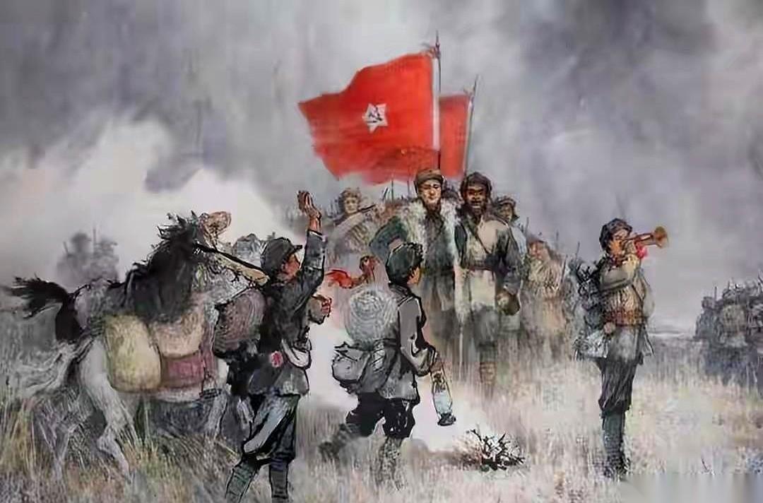 红军快饿死在草地里了。那一锅皮带汤，早就煮得发黏了。在距离松潘草地边缘