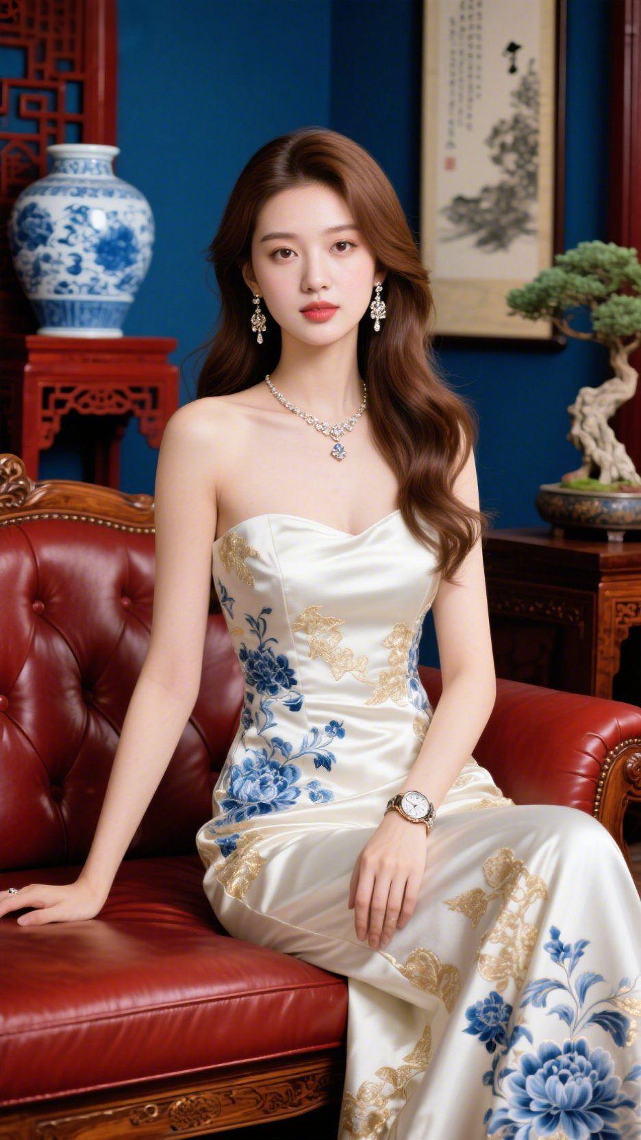 青花韵东方一抹青花落素裳，将东方的雅致揉进时光里。素白缎面的温婉，衬着青蓝