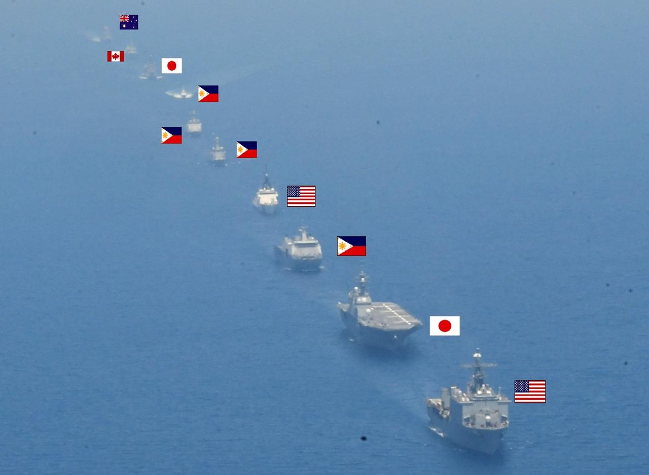 针对美日菲的这几艘军舰，估计一艘052D就够了。注意看图二。如果单看这张