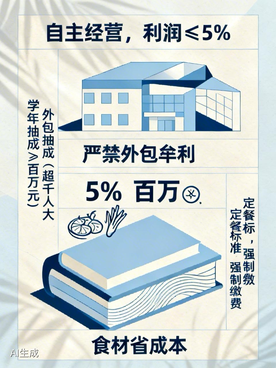 按照国家有关规定，民办学校的食堂必须自主经营，利润不得超过5%，严禁外包牟利。