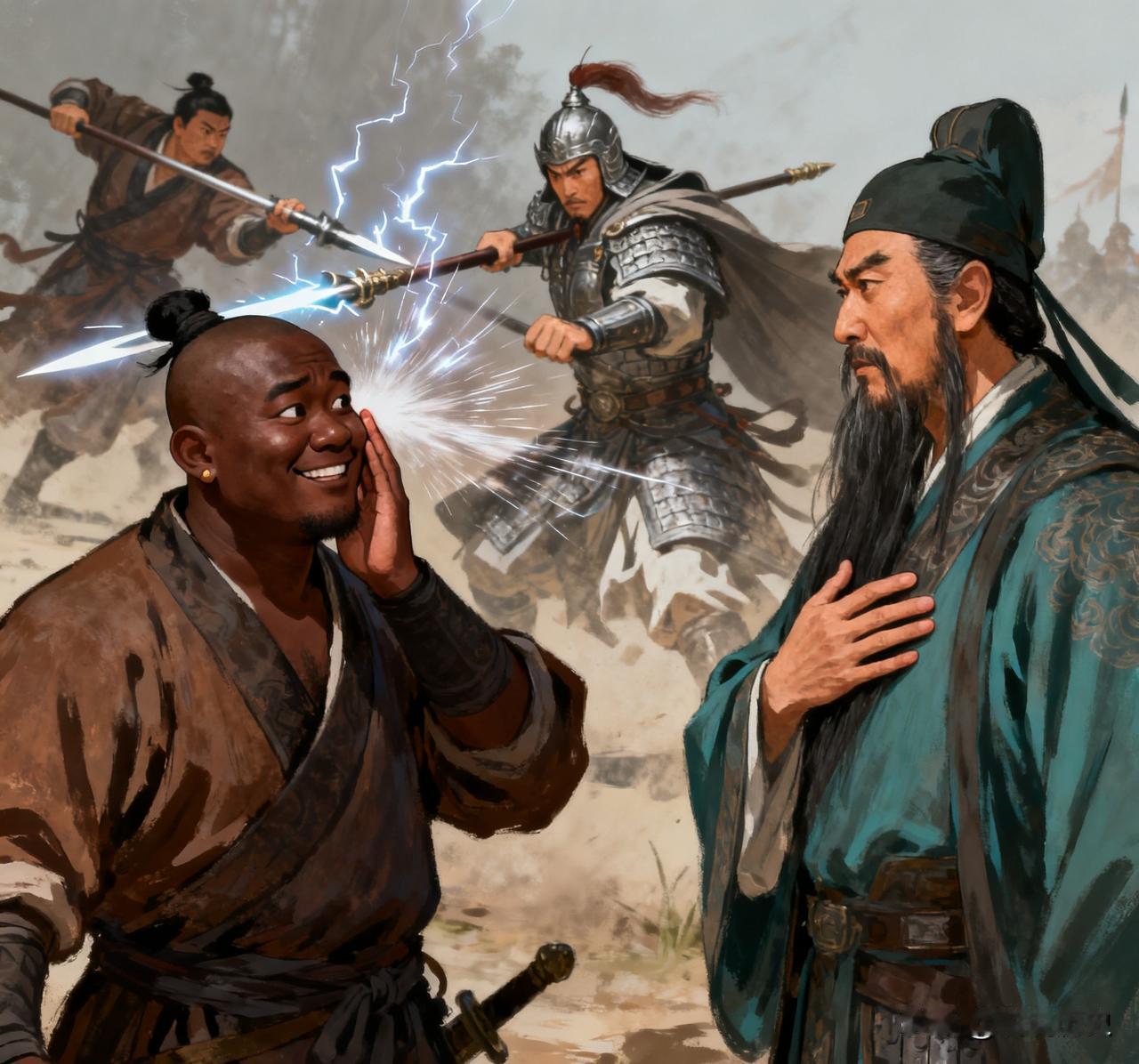 周仓被赵云打败后，关羽连说厉害。周仓说：“枪出如龙，确实厉害。”关羽说：“我说的