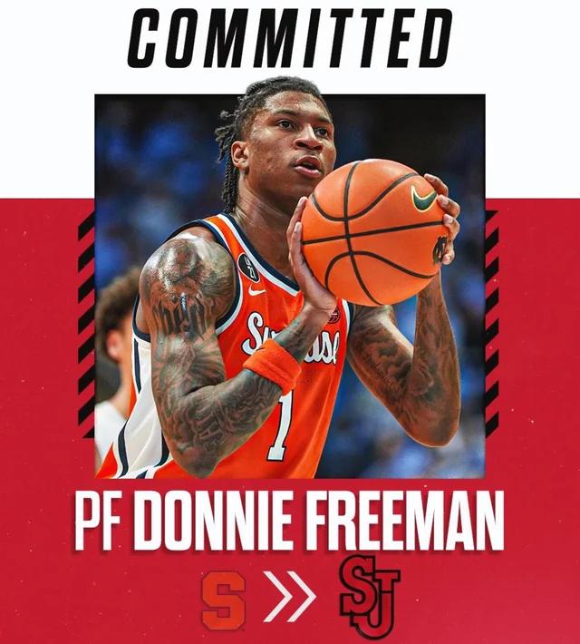 雪城大学大二内线球员唐尼-弗里曼（DonnieFreeman）承诺加盟圣约翰大