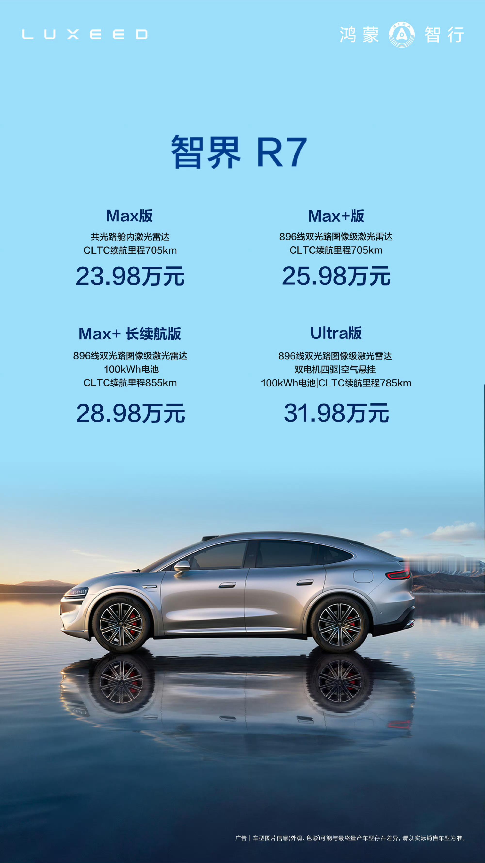 智界R7价格汇总来啦～智界R7Max版23.98万元智界R7Max+版