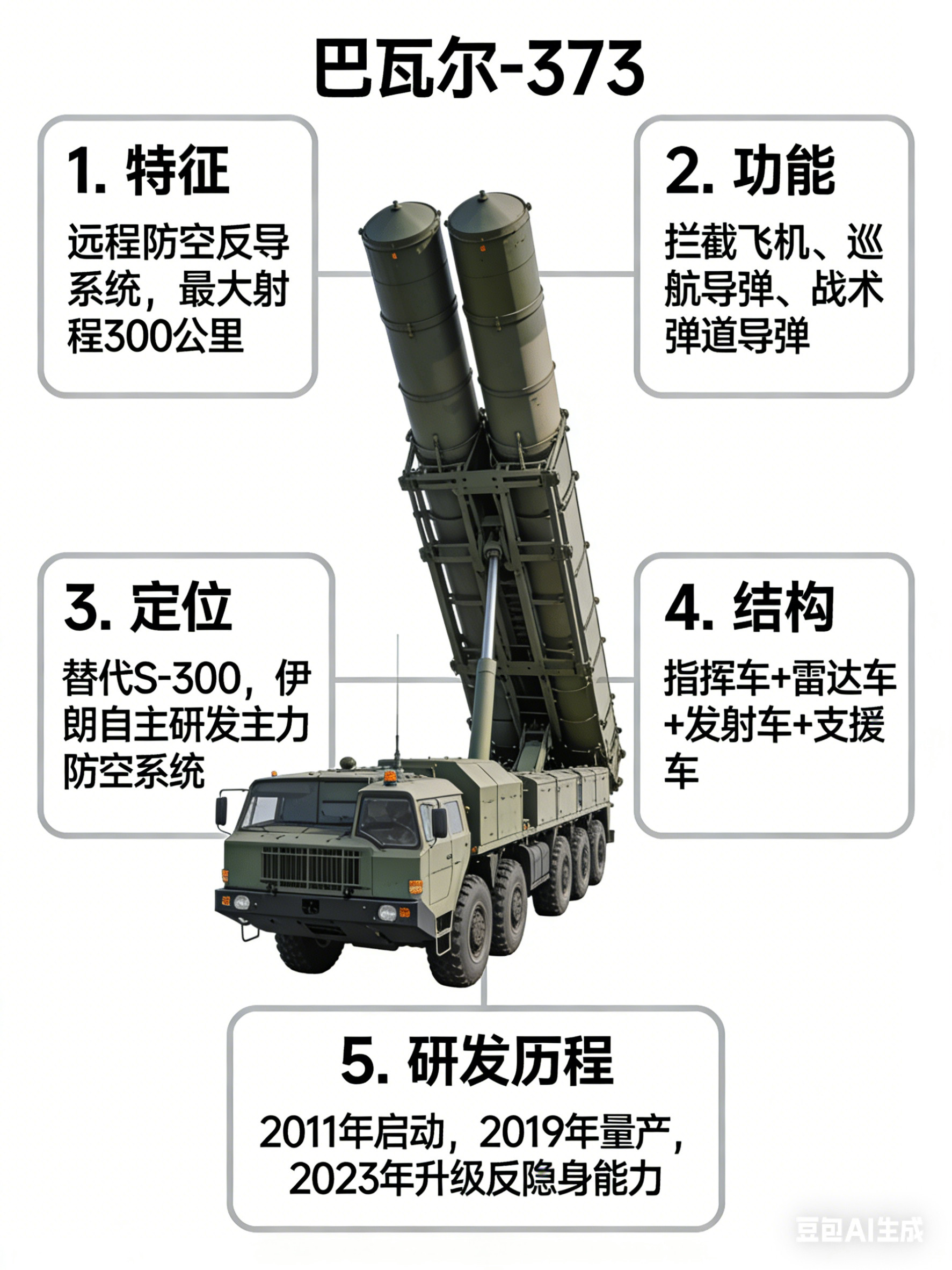 全球武器装备盘点巴瓦尔-373远程防空反导系统该系统最大探测距离达450公里，
