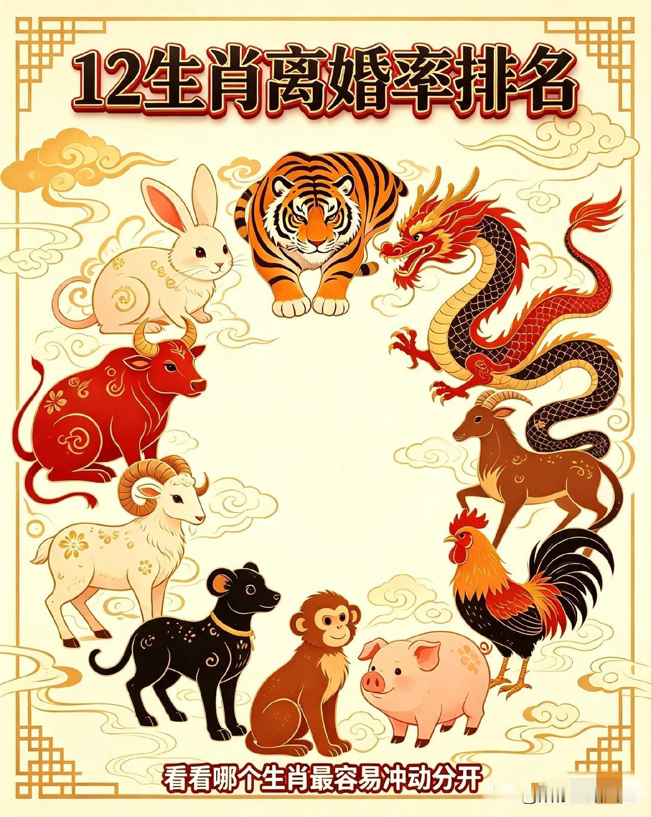 十二生肖离婚率完整排名！仅供娱乐闲聊。第一名（离婚率最高）：属虎性