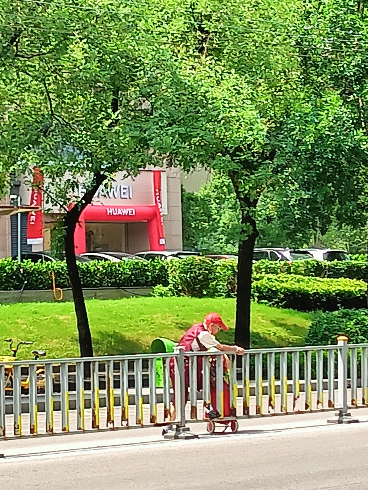 山东济南这位老爷子翻栅栏到马路对面，腿脚利落程度不输年轻人！关键这位老爷子还