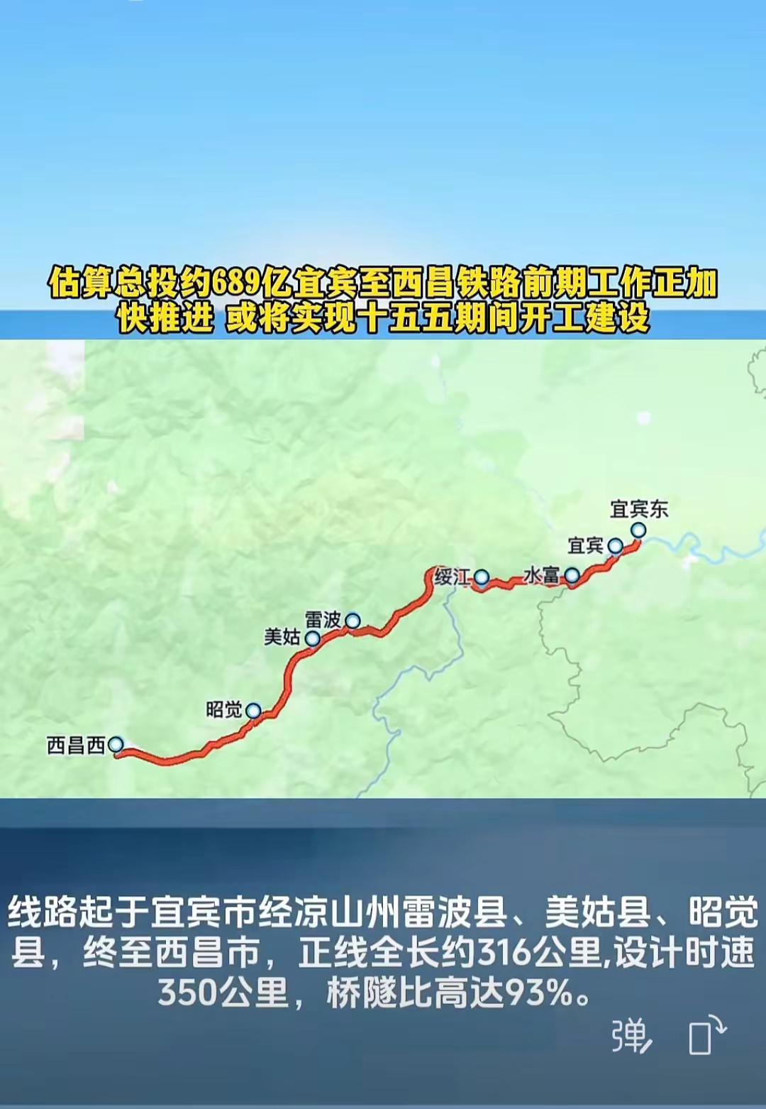 2024年7月14日凉山州发展和改革委员会《新建宜宾至西昌高速铁路可行性研究公开