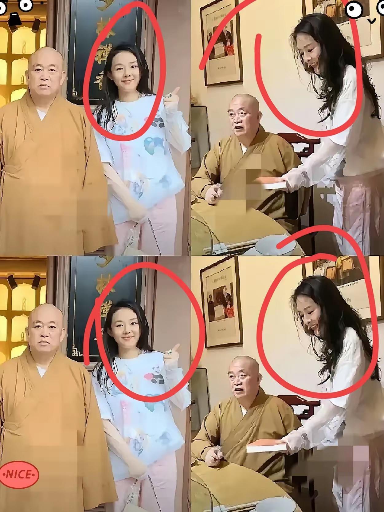 释方丈与某女子同框照被扒出来了！这个女的像极了明星董洁。不得不说，咱们方丈的眼
