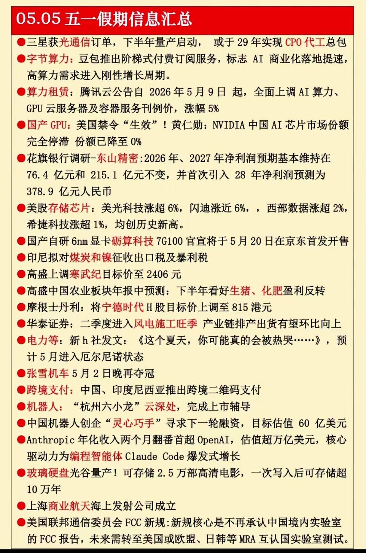五一假期重磅信号！20条关键消息，重塑你下半年财富格局五一假期落幕，看似休市的资