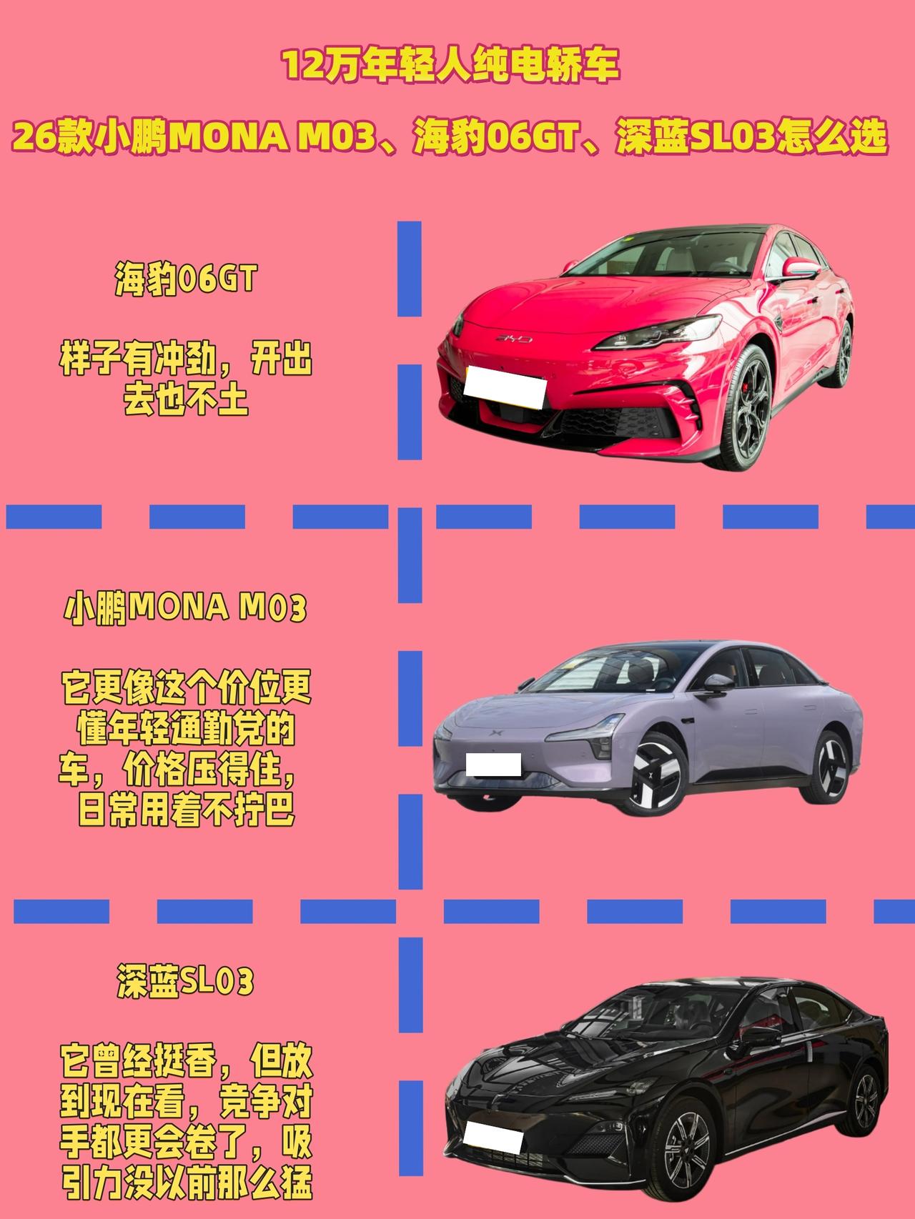 12万年轻人纯电轿车，2026款小鹏MONAM03、海豹06GT、深蓝SL03