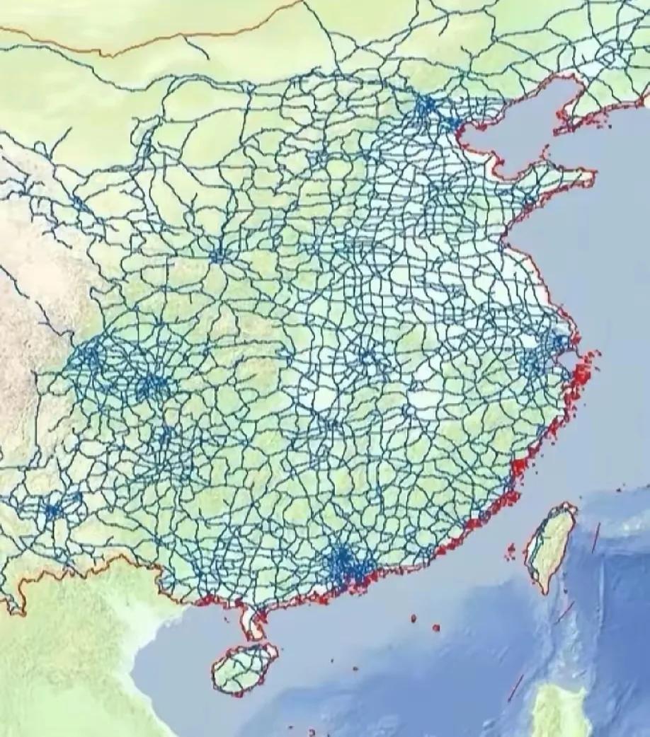 从我国大部高速公路网示意图可以看出，粤港澳大湾区高速公路网极度密集，但范围不大；