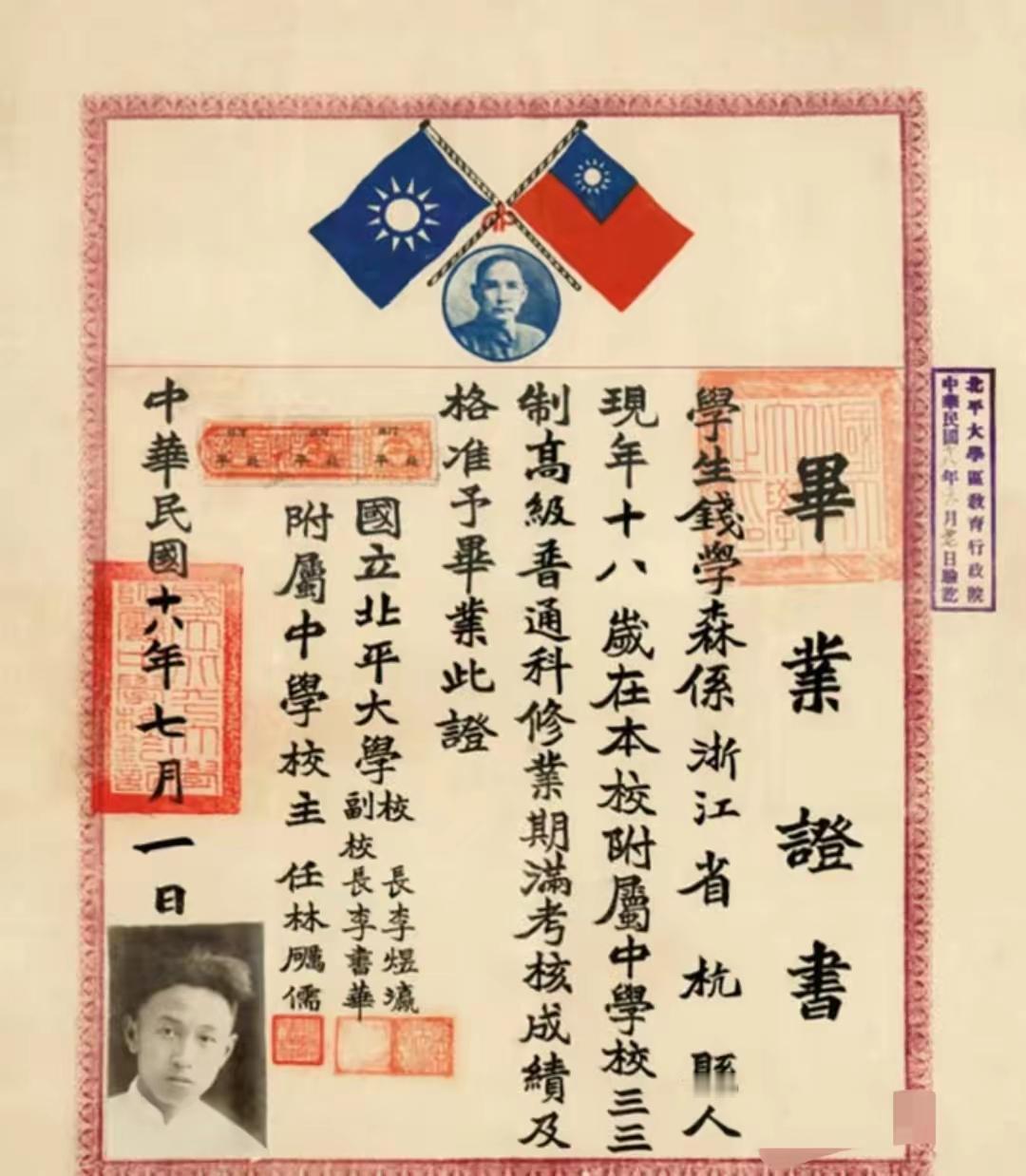 王铎：钱学森18岁的高中毕业证书