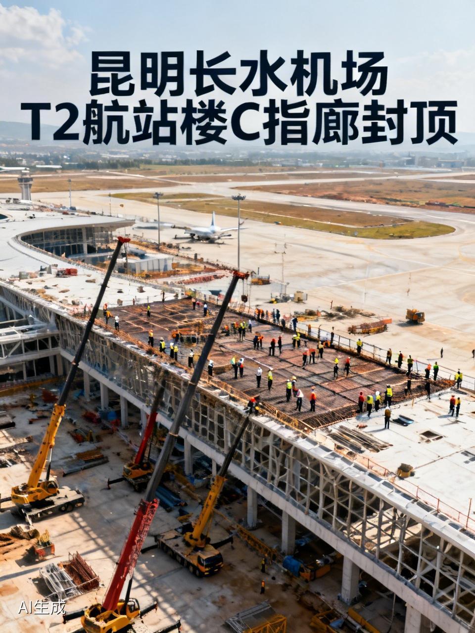🏗5月15日，喜讯传来，昆明长水机场T2航站楼C指廊实现全面封顶！继混凝土结构