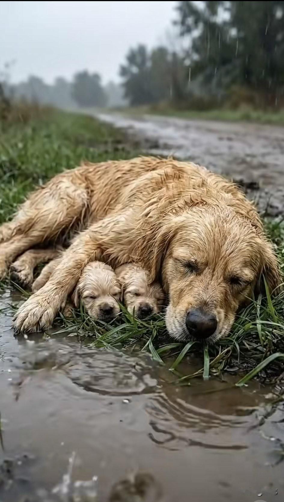 泪目了！这天一只流浪狗妈妈因为气温骤降，它便想带着孩子们找个可以遮风避雨的地方，