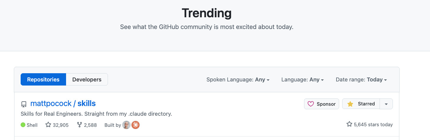 这两天，MattPocock的skills在GitHubTrendi