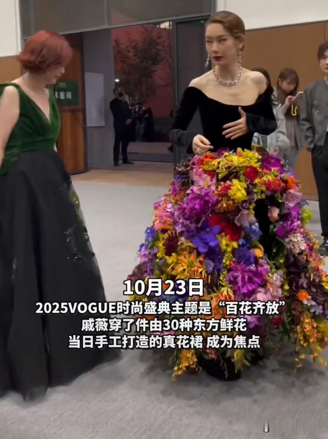 戚薇的裙子竟然是真花，逢人就送一朵“有钱花”[捂脸哭][捂脸哭][捂脸哭]晚会主题就是